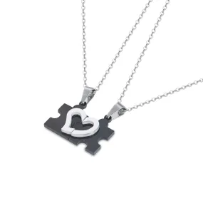 Black Puzzle Heart Couple Necklace