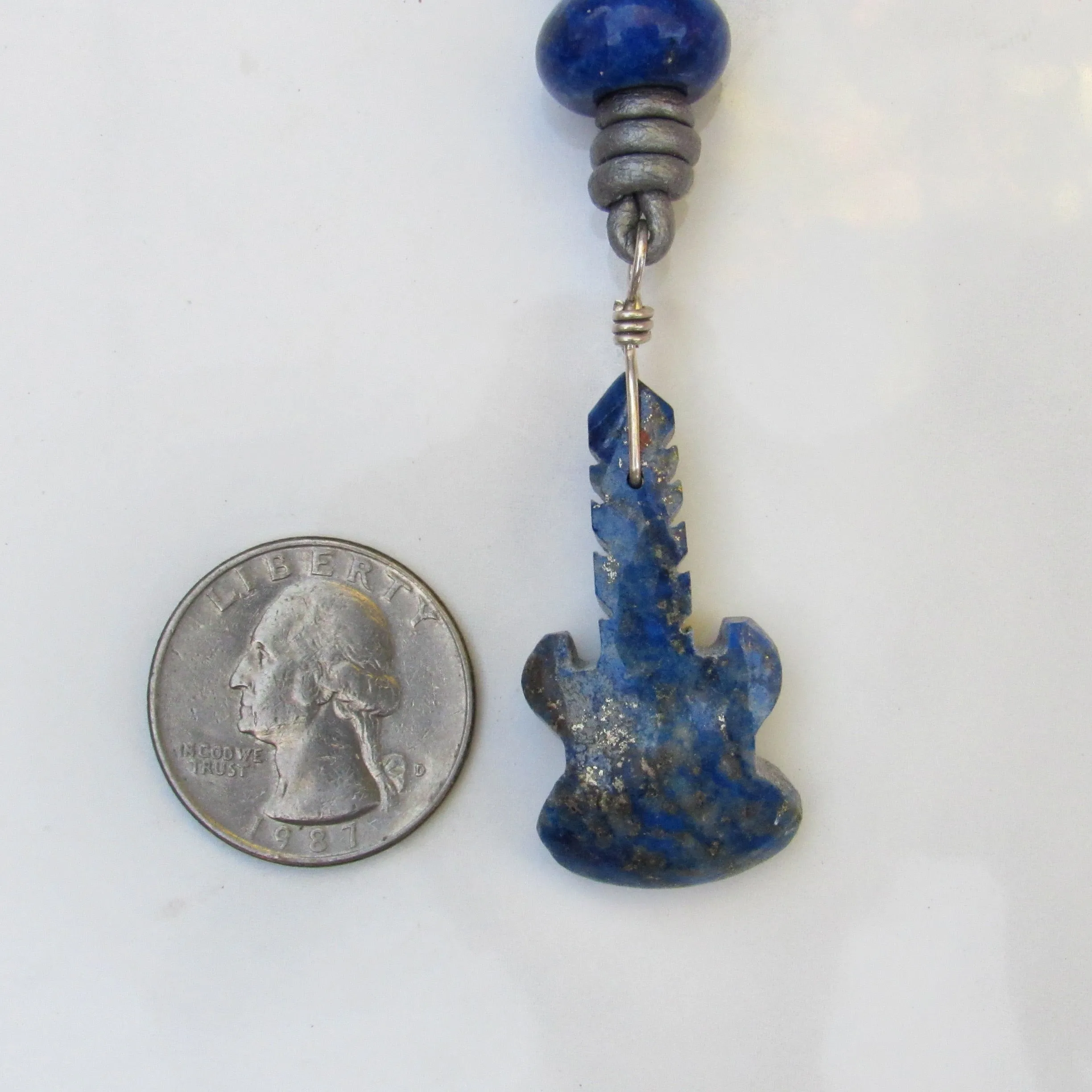 Blue Lapis Lazuli gemstone carved Guitar pendant on Hand Knotted Leather