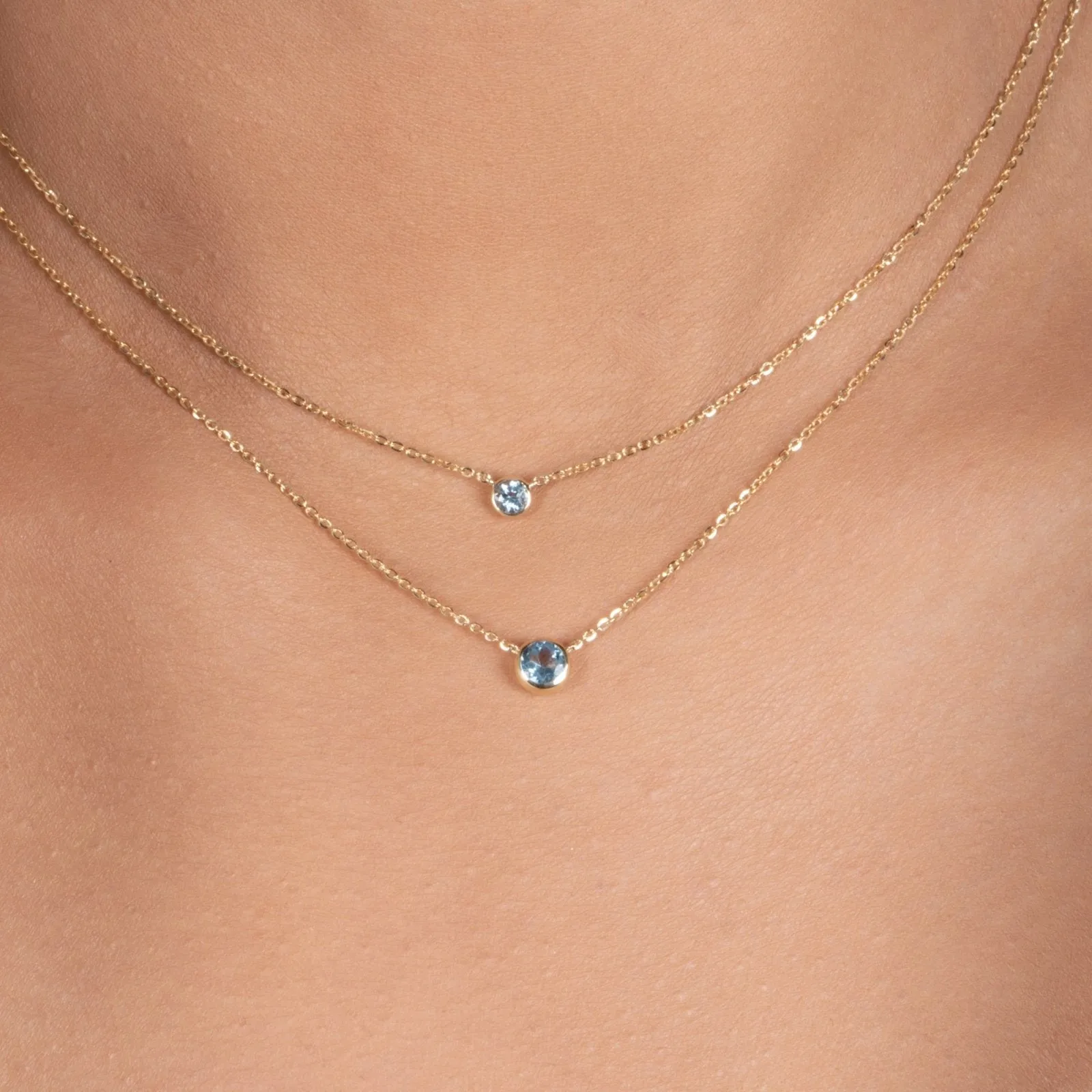 Blue Topaz Station Necklace Bezel Set in 14k Gold