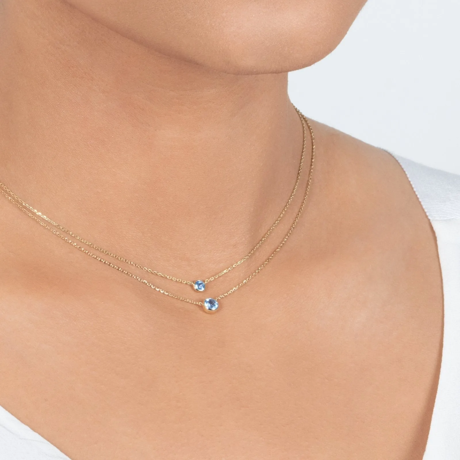 Blue Topaz Station Necklace Bezel Set in 14k Gold