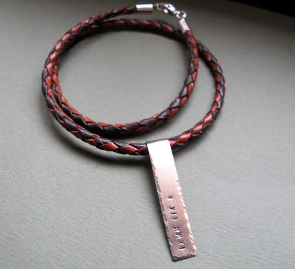 Braided Leather ID Pendant Necklace for Men