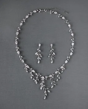 Bridal Necklace and Earrings of Marquise CZ Vines