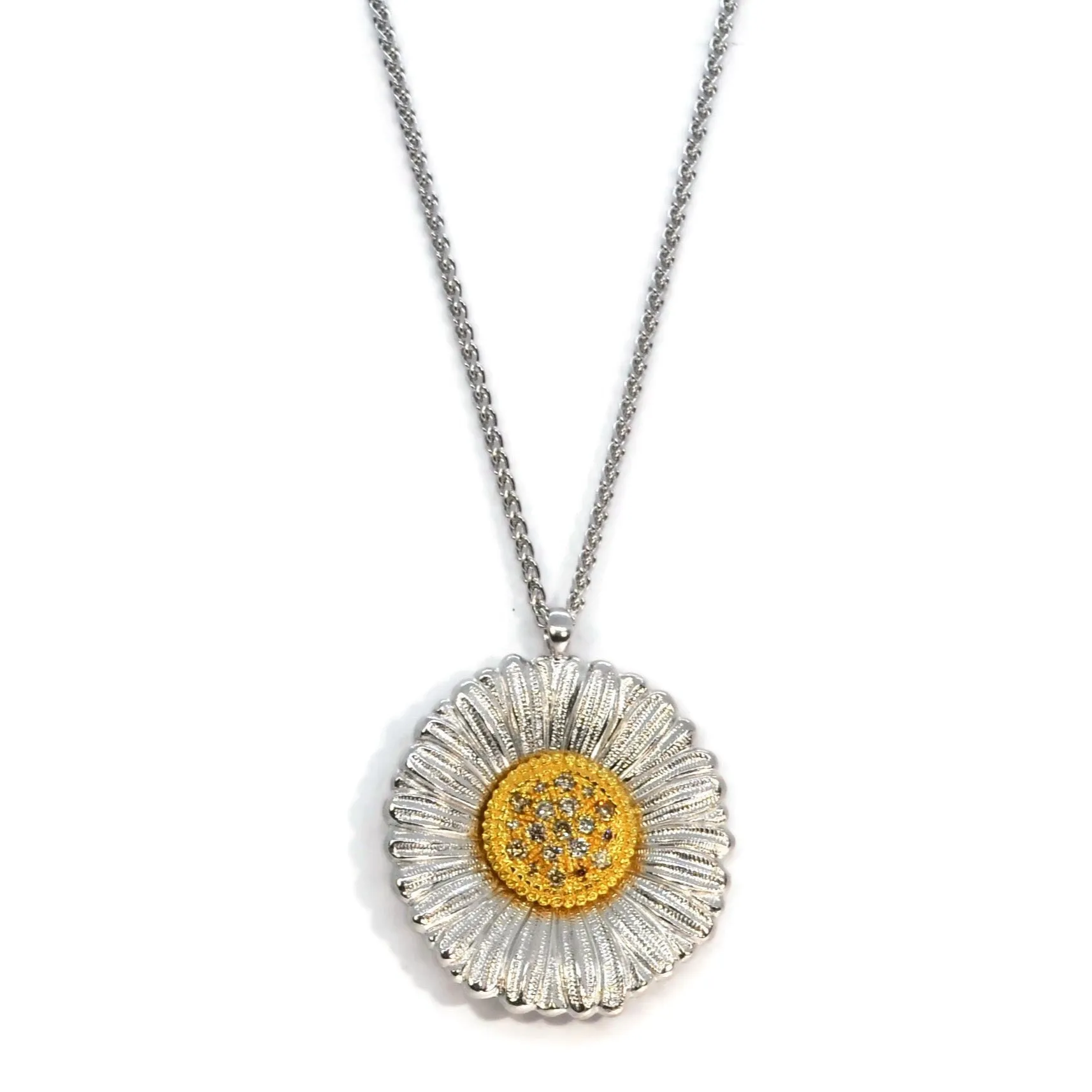 Buccellati - Blossoms Daisy - Pendant Necklace with Brown Diamonds, Sterling Silver and Gold Accents