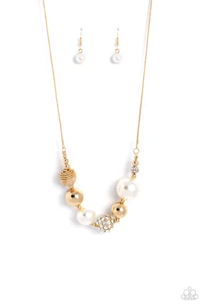 Caliber Choreographer Gold & White Pearl Necklace - Paparazzi Accessories