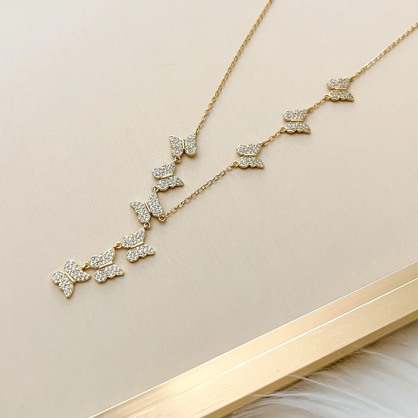 Cascading Butterflies Lariat Necklace