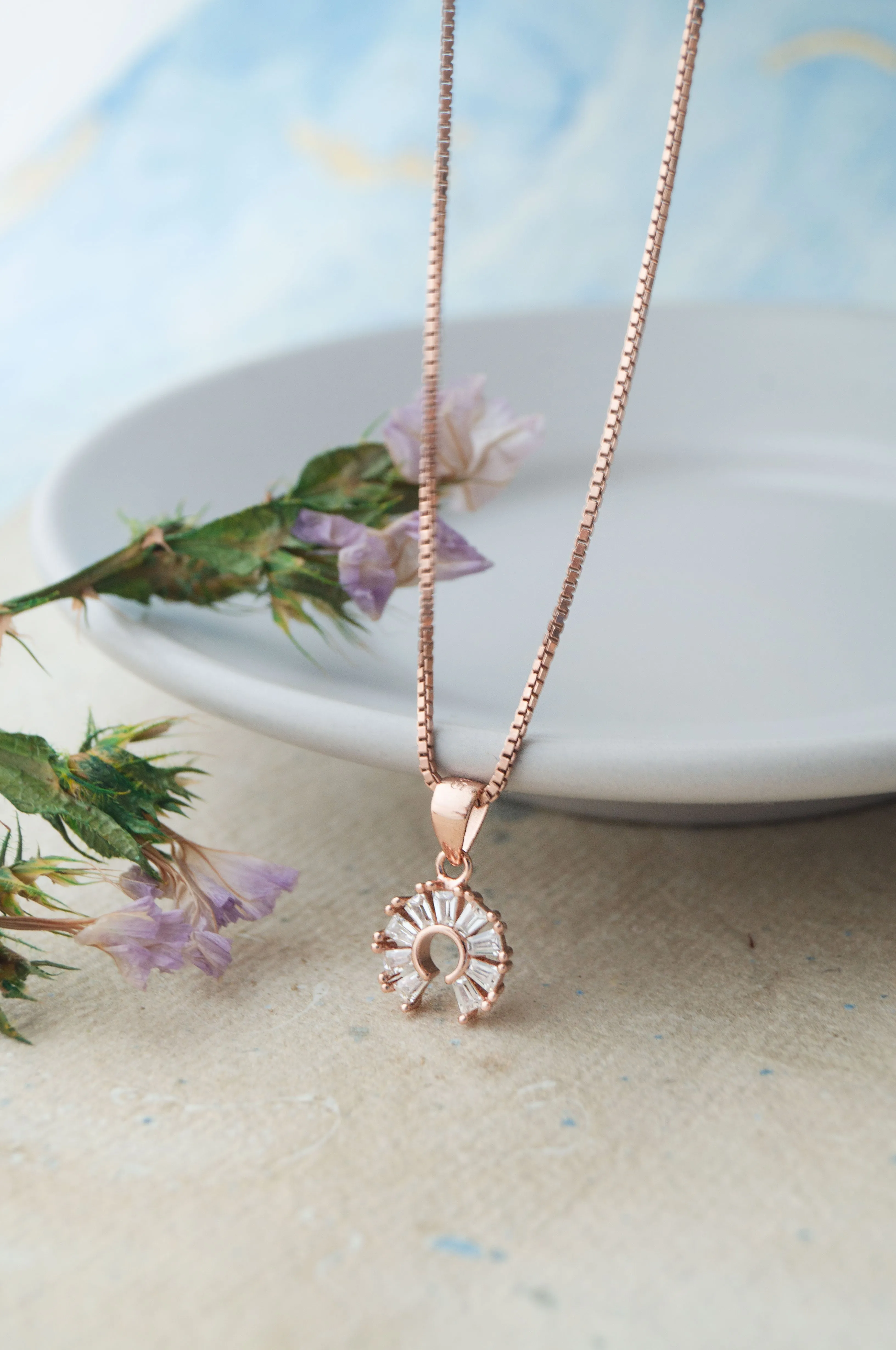 Channel Sparkle Circle Rose Gold Plated Sterling Silver Pendant Set