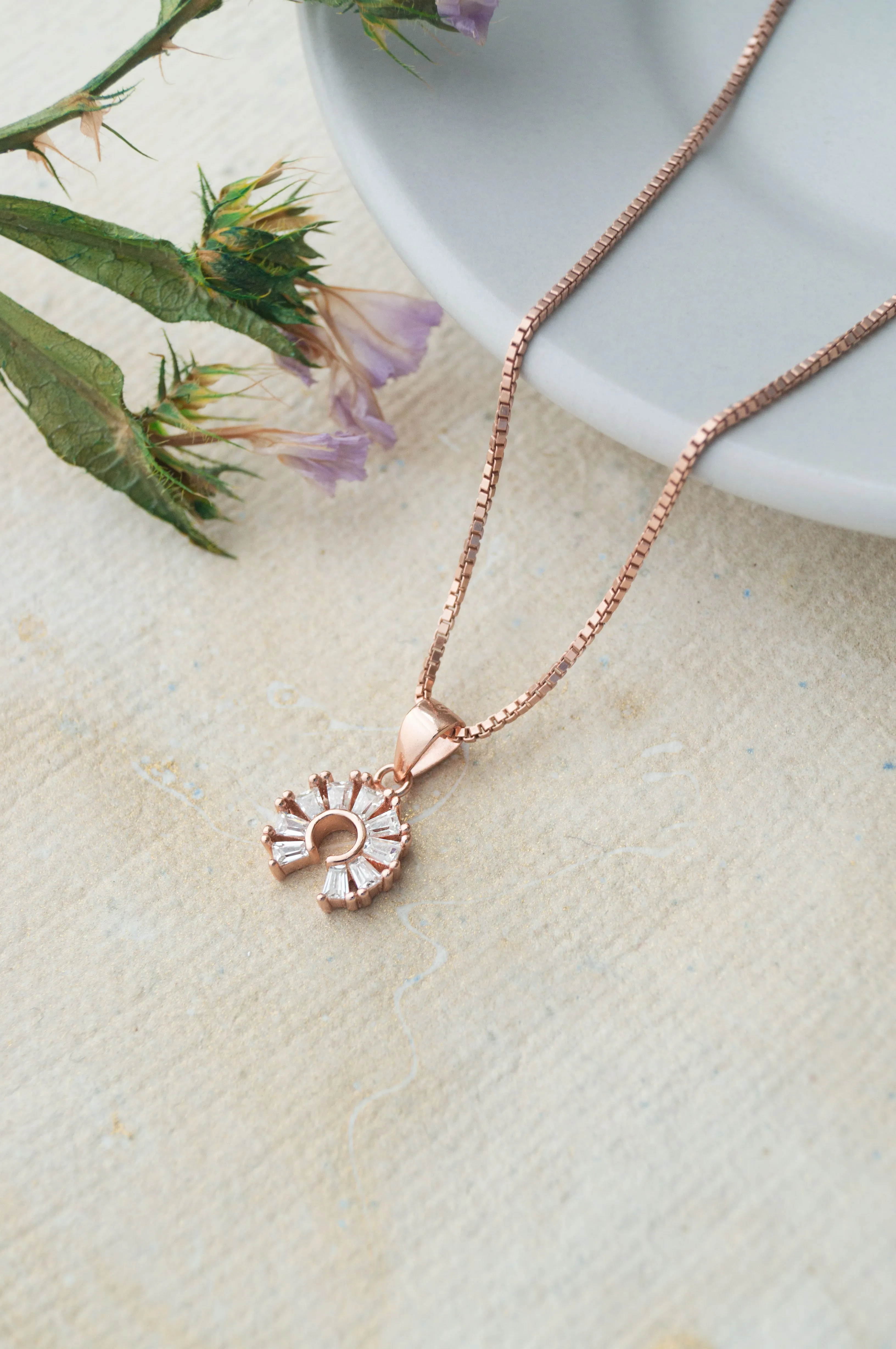 Channel Sparkle Circle Rose Gold Plated Sterling Silver Pendant Set