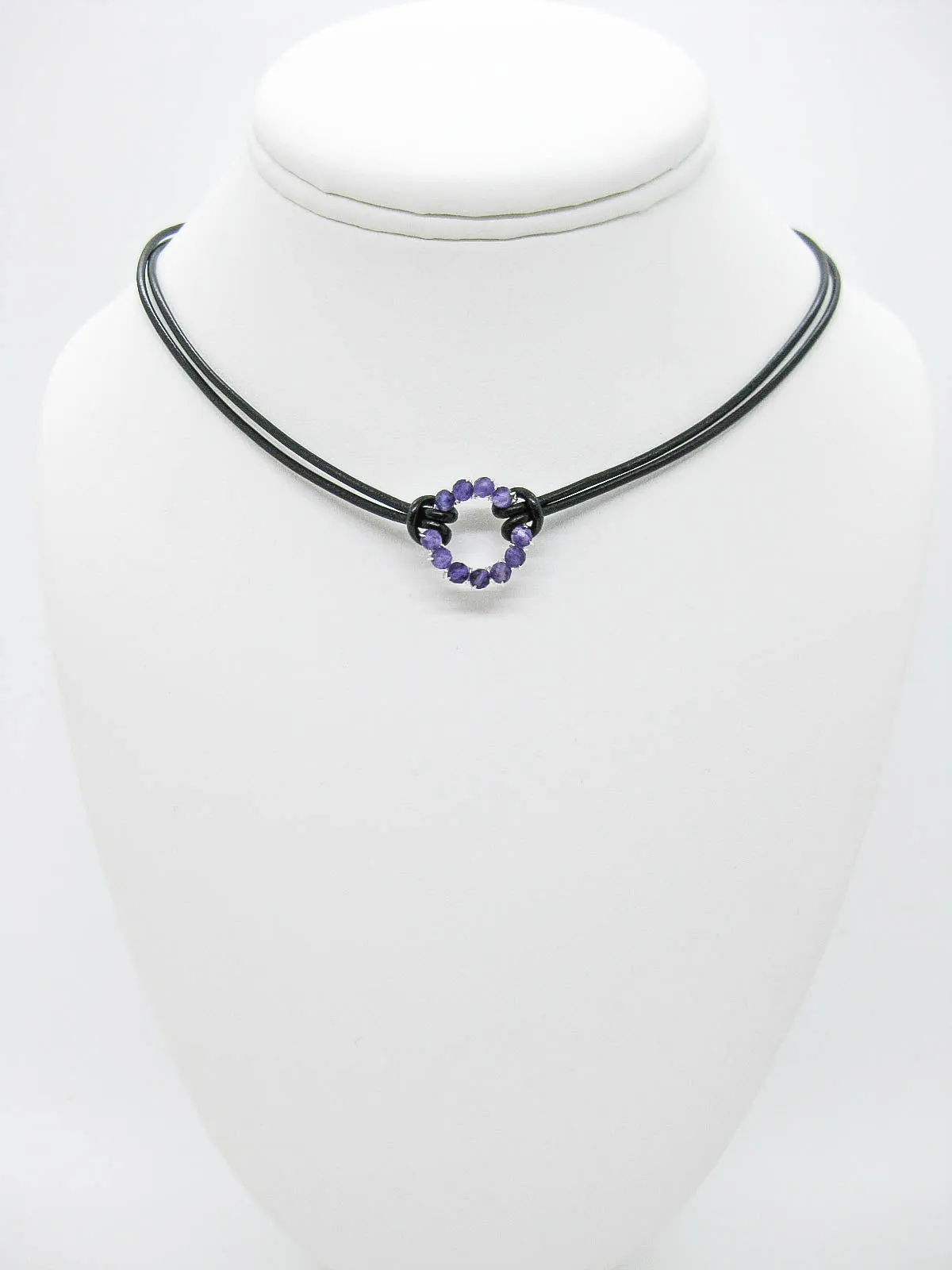 Circle: Amethyst Leather Necklace - n460