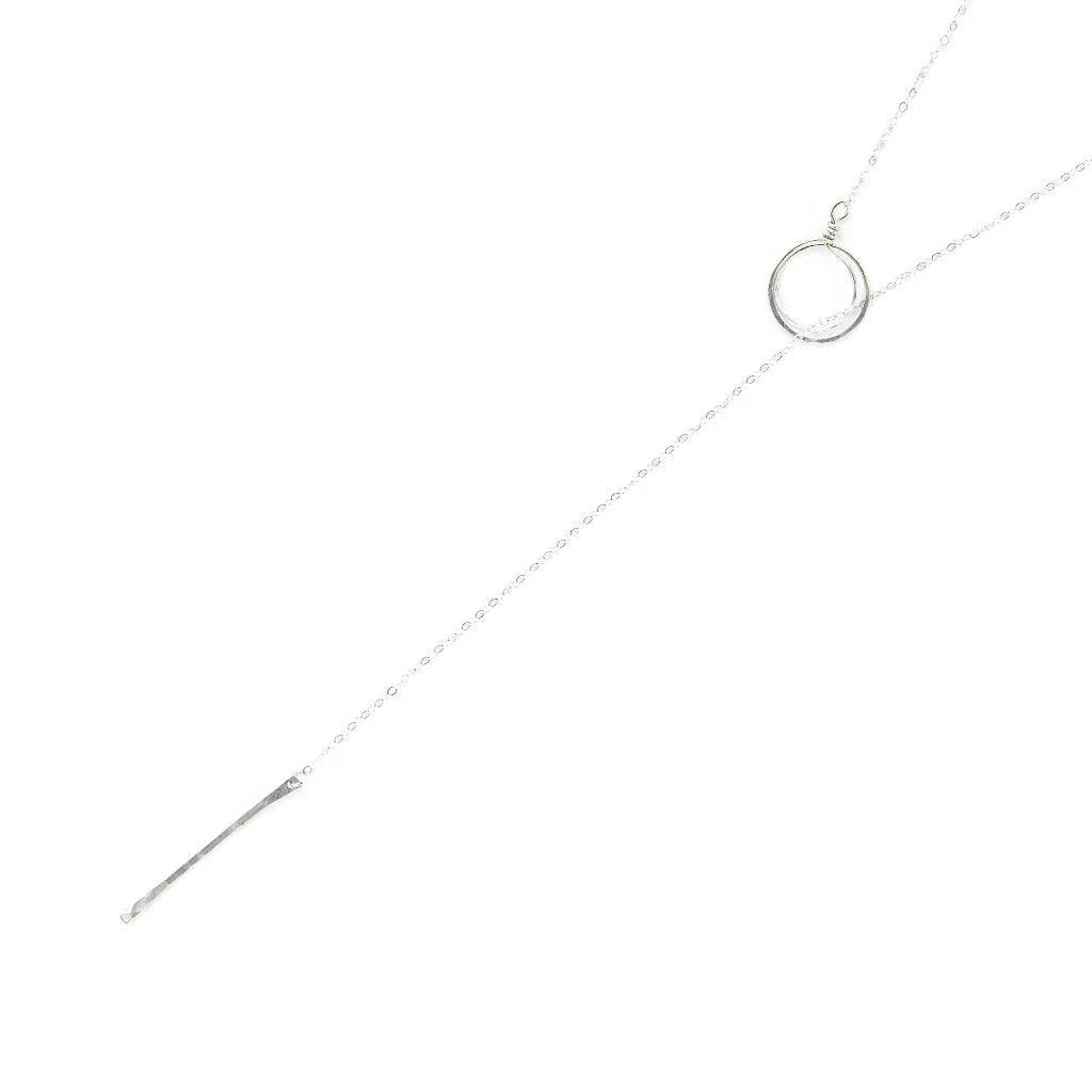 Circle and Line Lariat Necklace in Silver