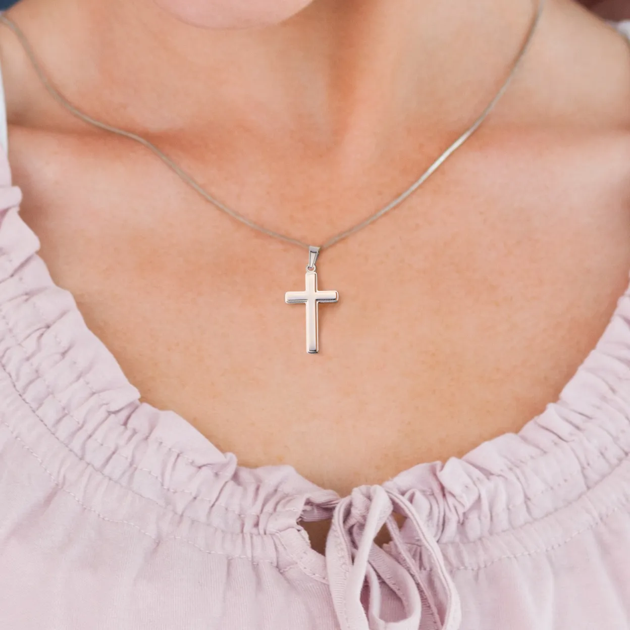 Confirmation Gift for Her, May Be Strong and Courageous Stainless Steel Cross Necklace