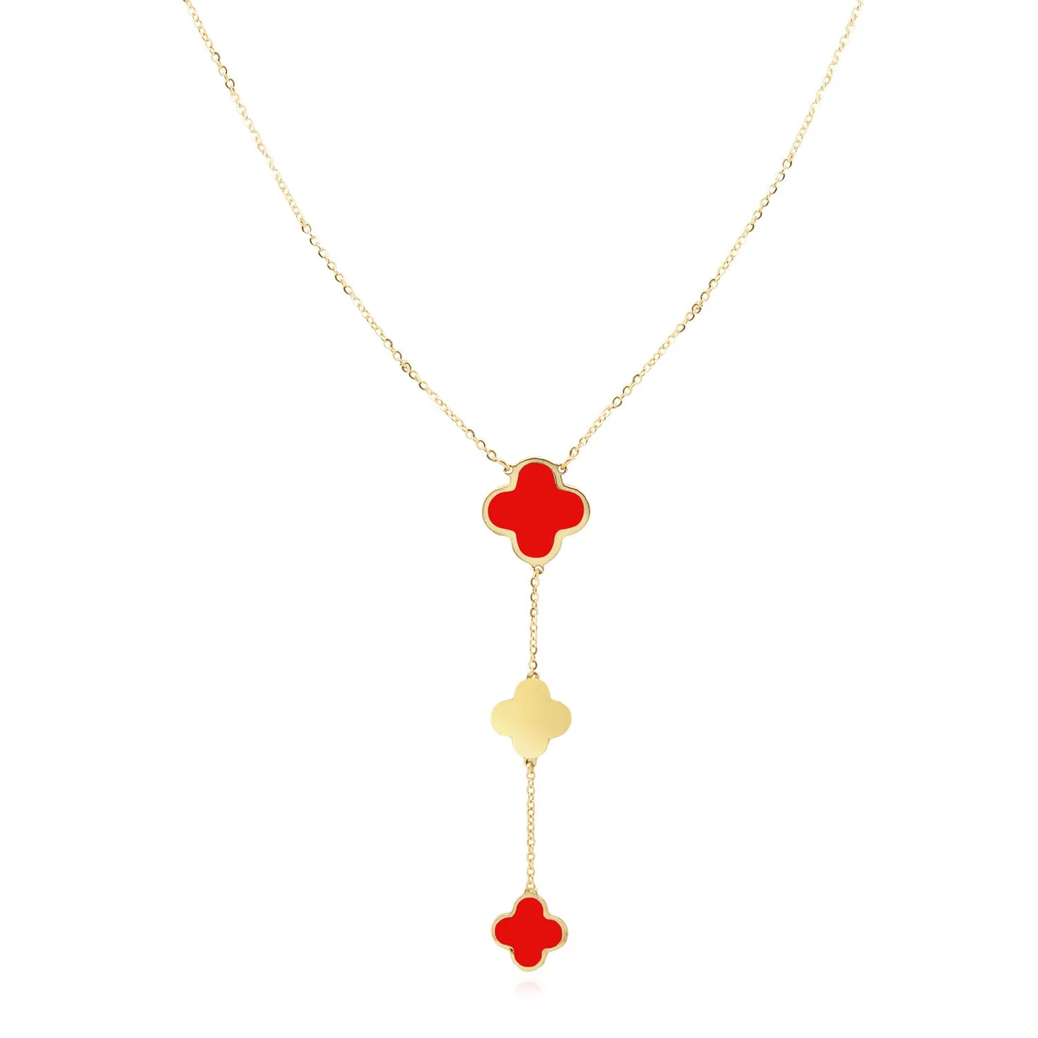 Coral Clover Lariat Necklace