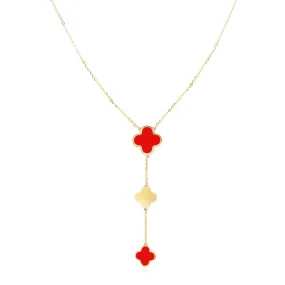 Coral Clover Lariat Necklace