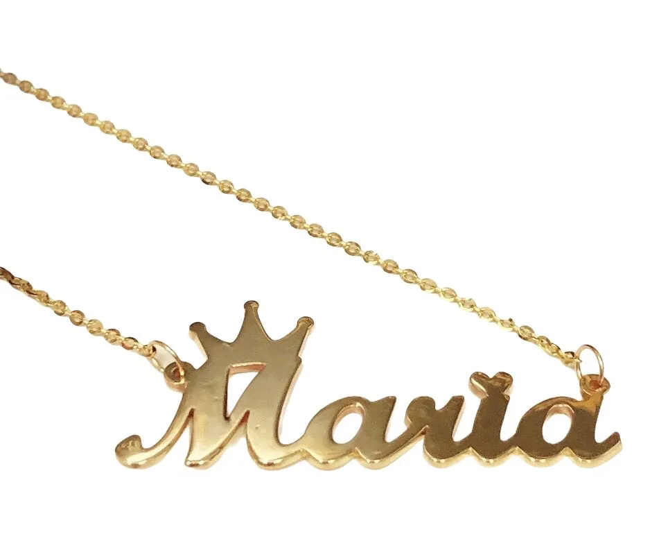 Crown & heart name necklace