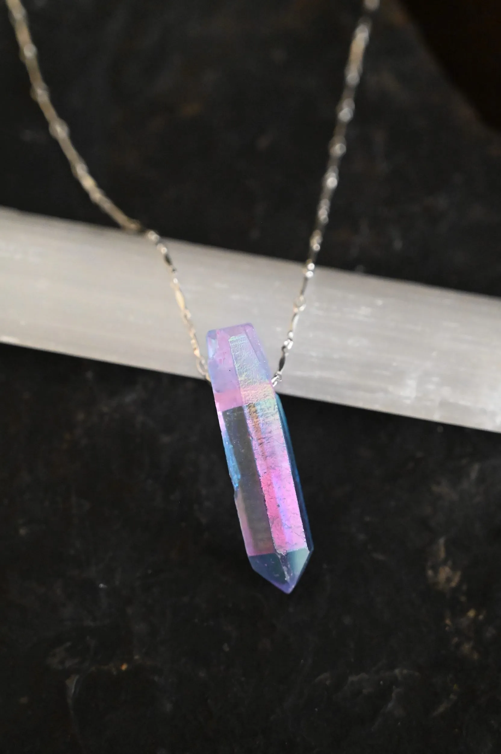 Crystal Energy Angel Aura Silver Necklace