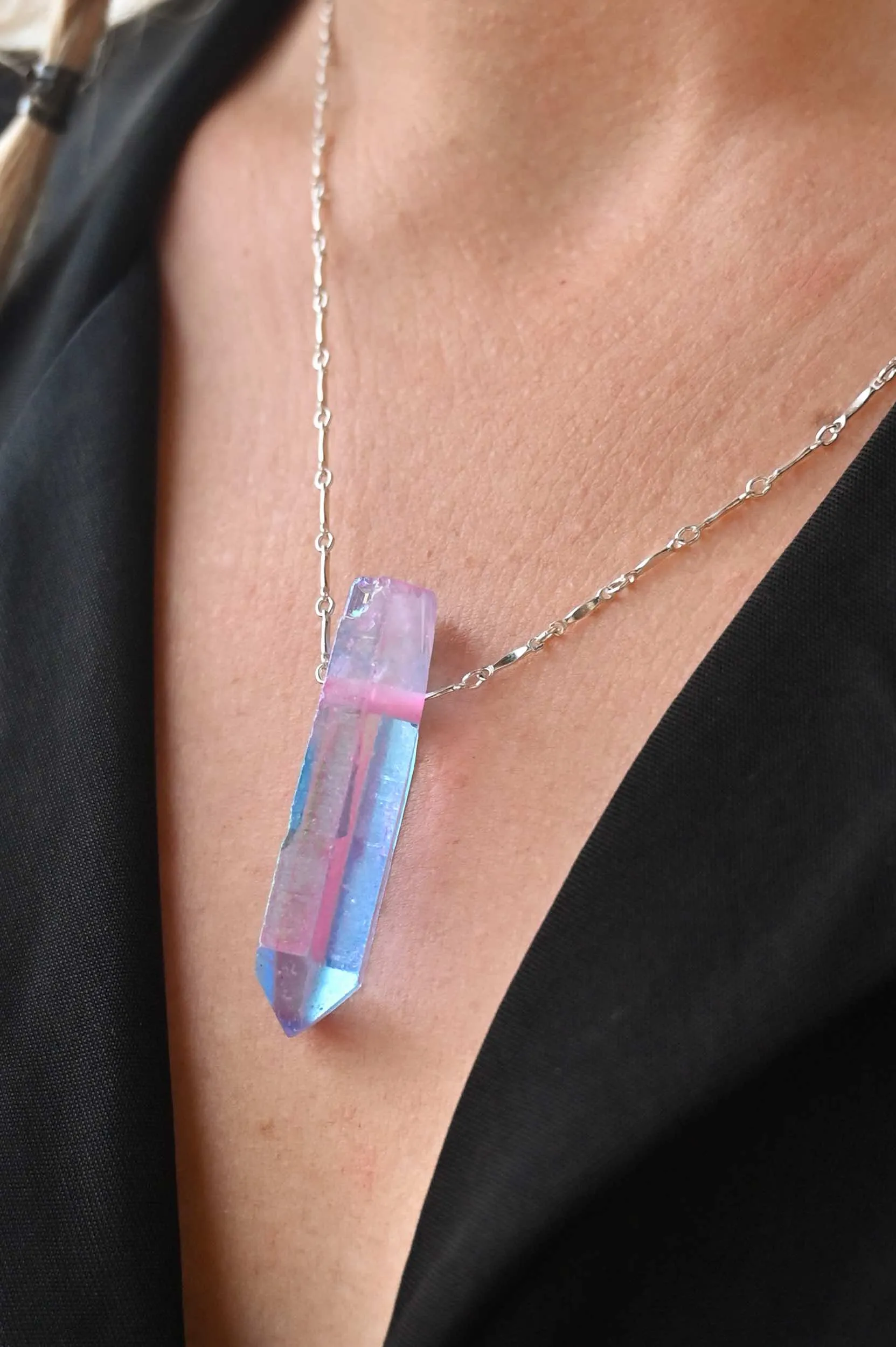 Crystal Energy Angel Aura Silver Necklace