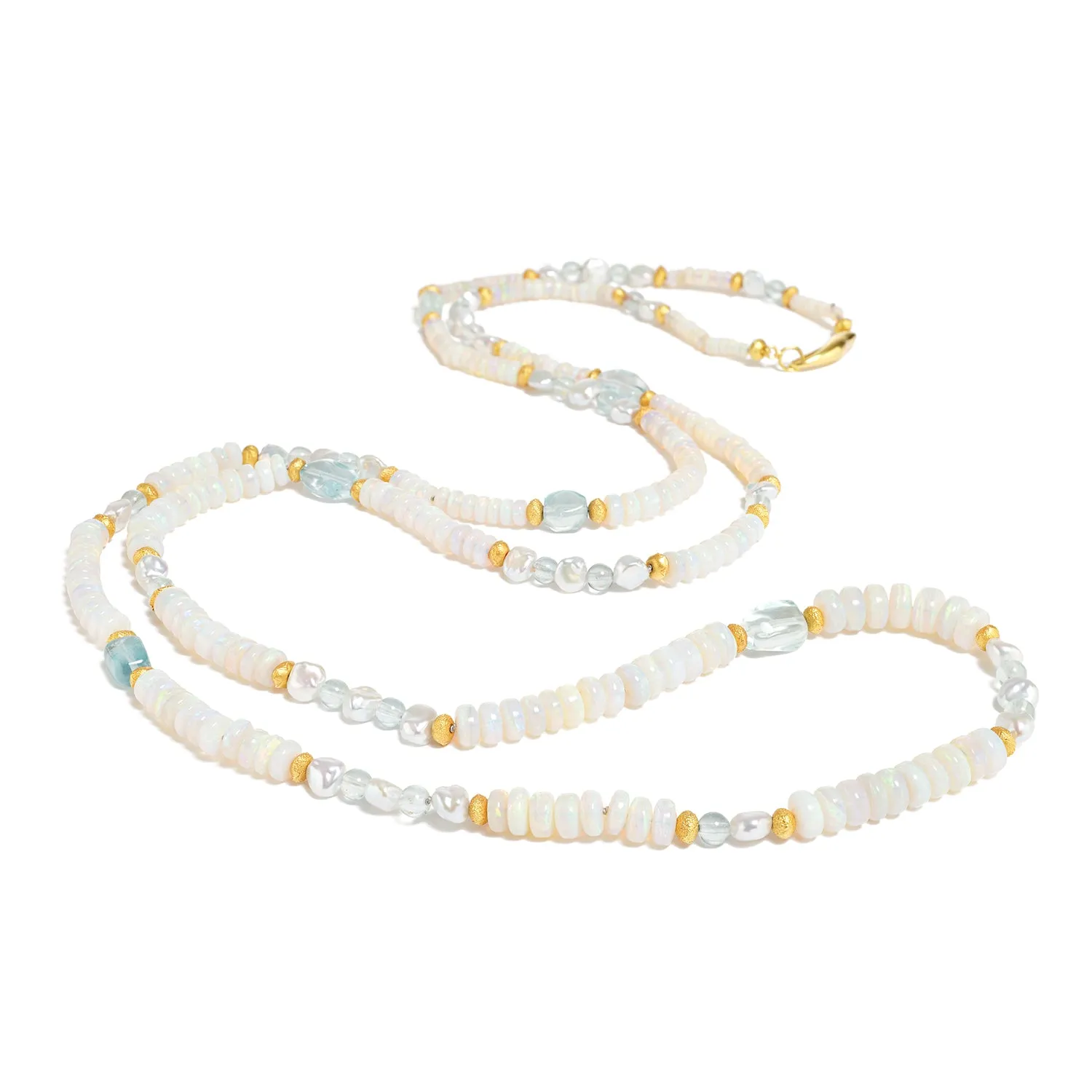 Crystal Opal, Keshi Pearl & Aquamarine Necklace