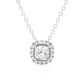 Cushion Cut Pavé Moissanite Halo Pendant Necklace