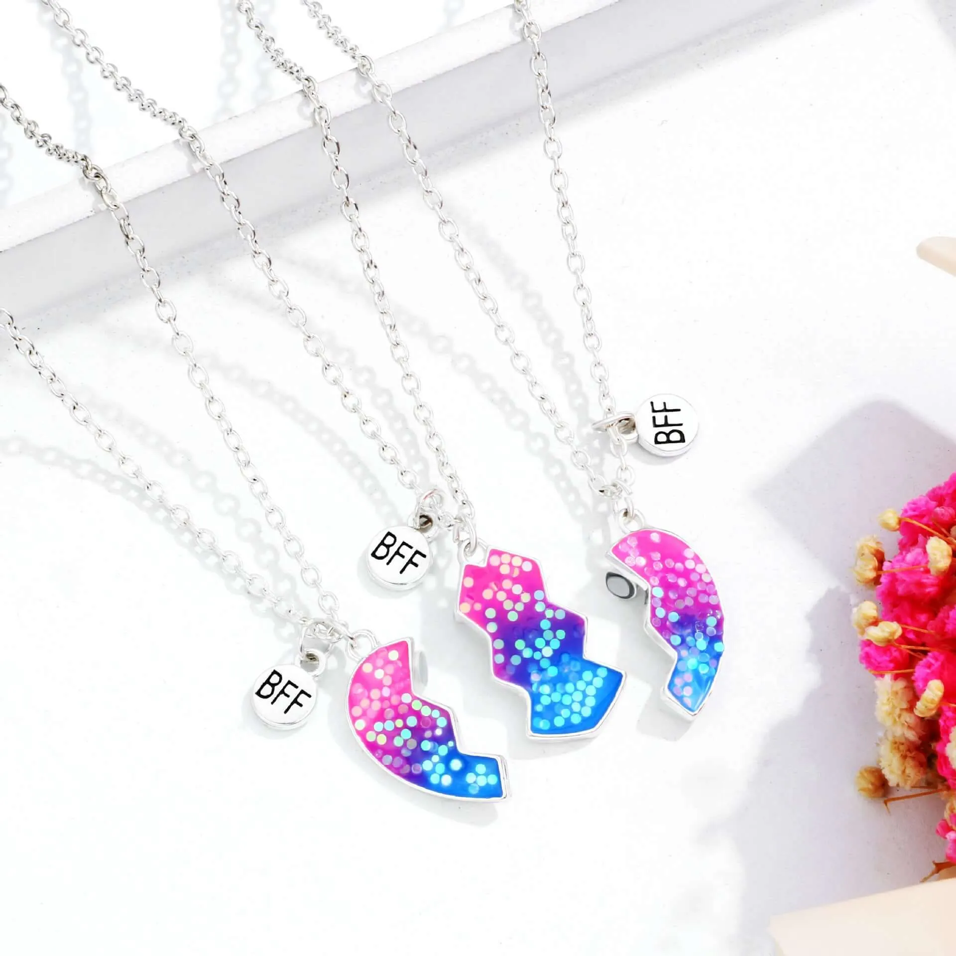 Cute Half Broken Heart Children Friendship Pendant BFF Necklaces