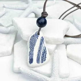 Dark Blue and White Sea Shard and Stormy Blue Sodalite Leather Necklace | #5083