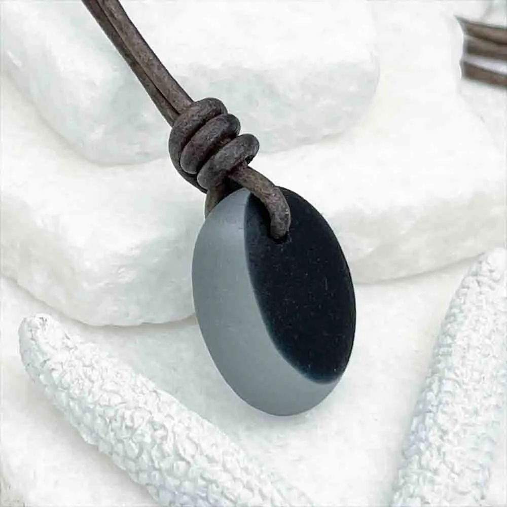 Dark Skies Blue English Multi Sea Glass Leather Necklace | #5026