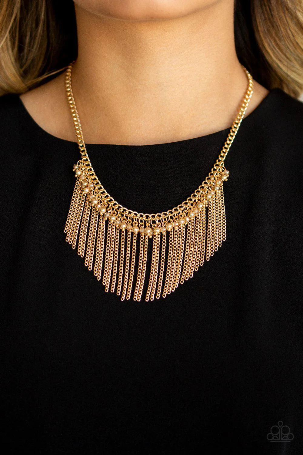 Divinely Diva Gold Fringe Necklace - Paparazzi Accessories