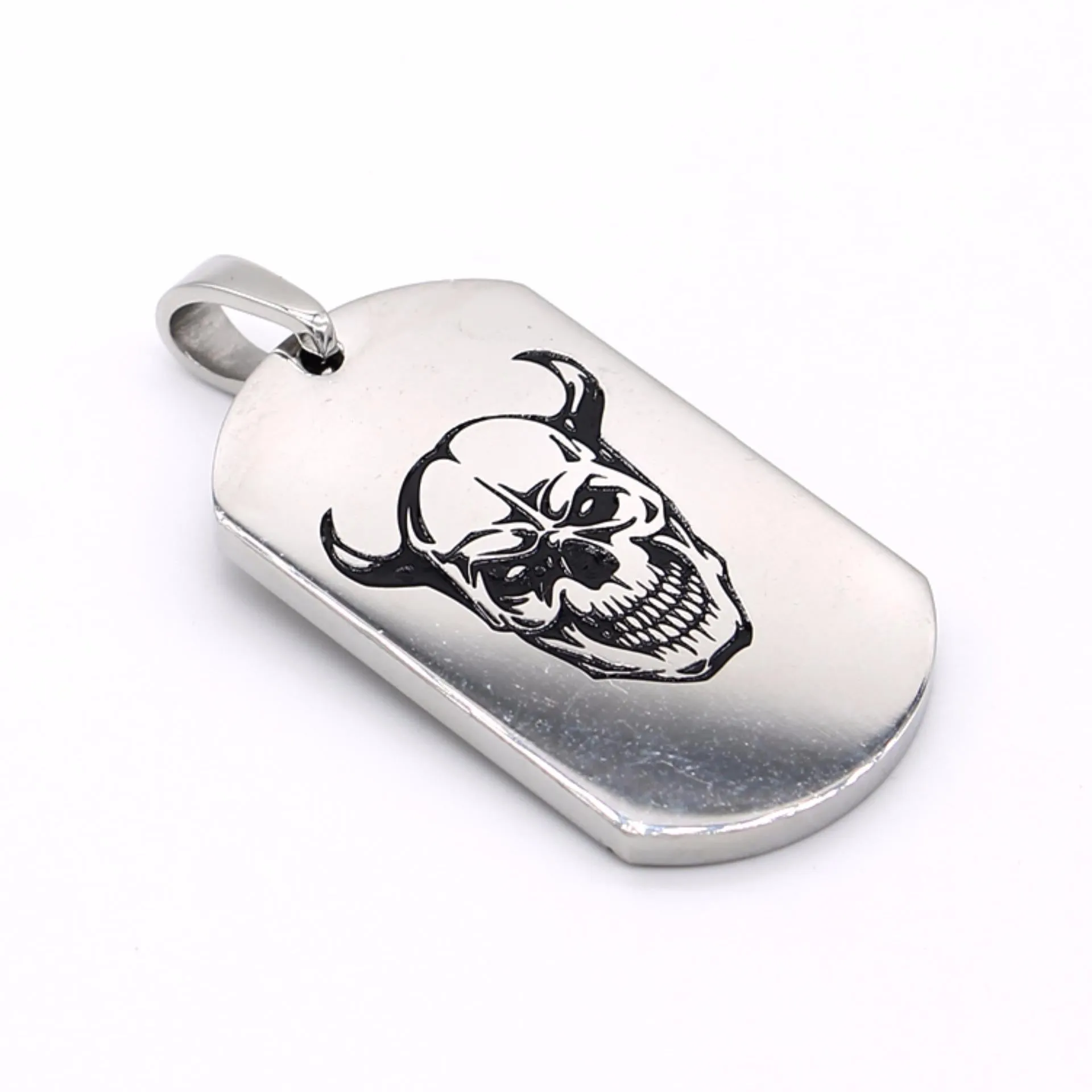 Dogtag with Black Enamel Demon Design w/ 24 Ballschain Necklace