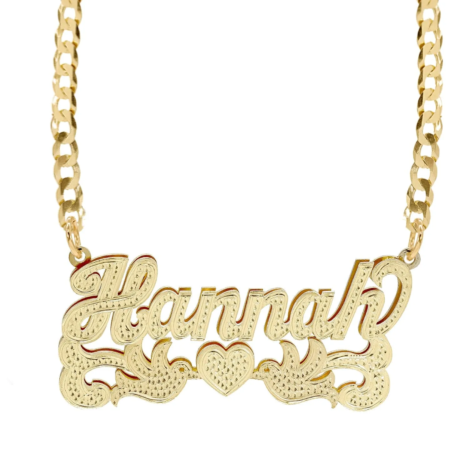 Double Nameplate Necklace w/ Love Birds Hannah with Cuban chain