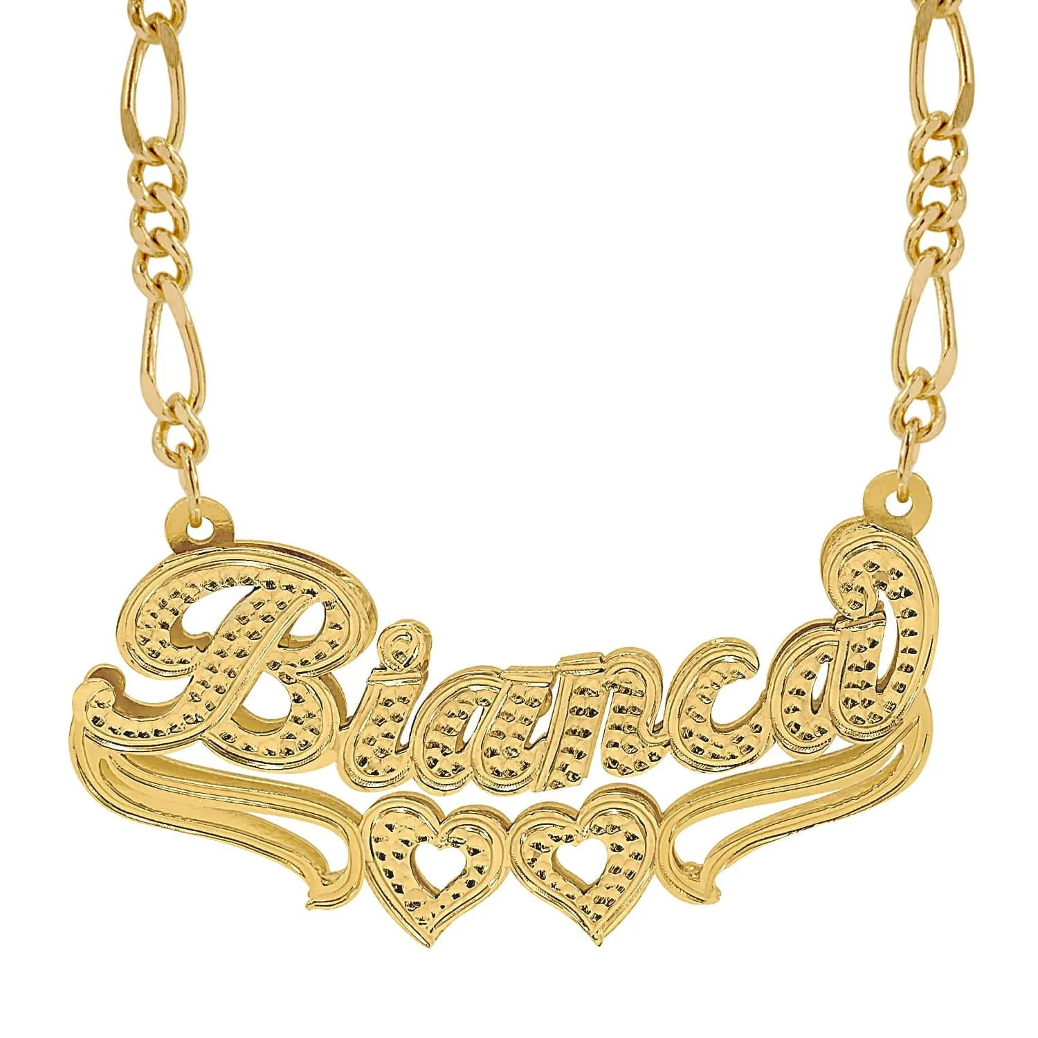 Double Plated Nameplate Necklace Bianca With Figaro chain