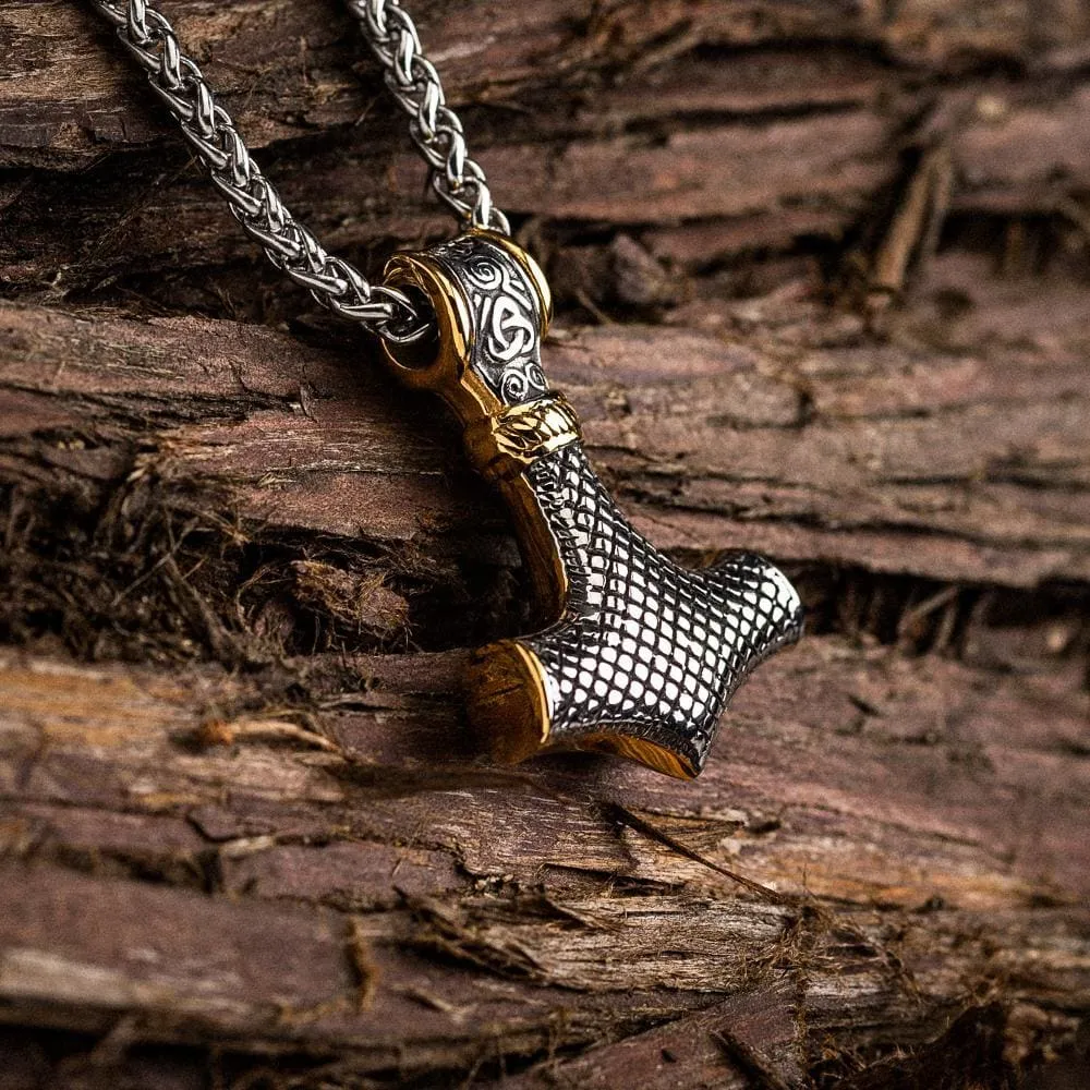 Dual Color Stainless Steel Knotwork Mjolnir Necklace