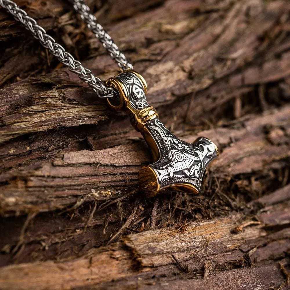 Dual Color Stainless Steel Knotwork Mjolnir Necklace