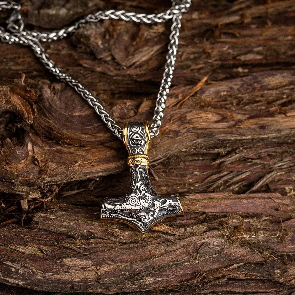 Dual Color Stainless Steel Knotwork Mjolnir Necklace