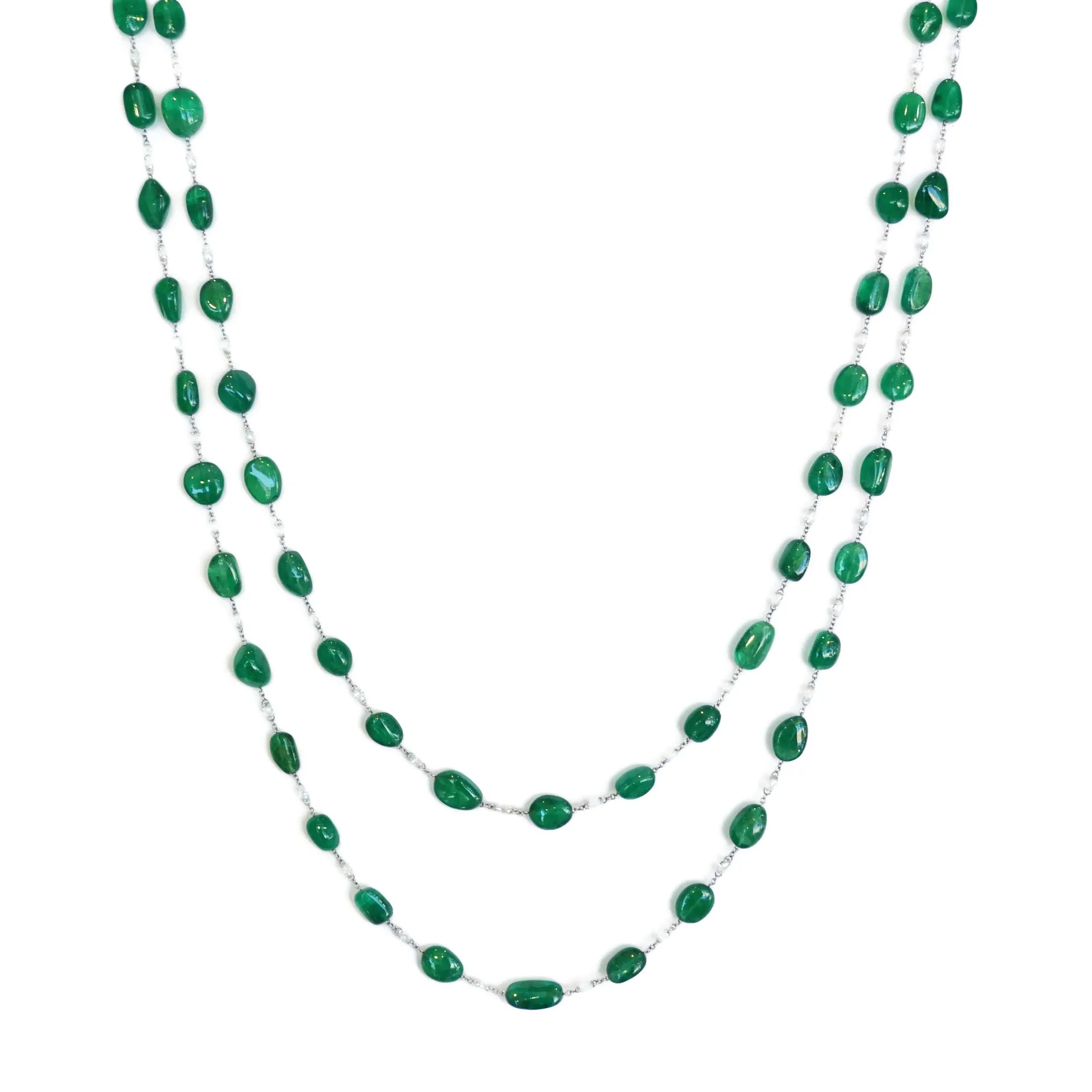 Eclat Jewels - One of a Kind Necklace with Emeralds and Diamonds, Platinum