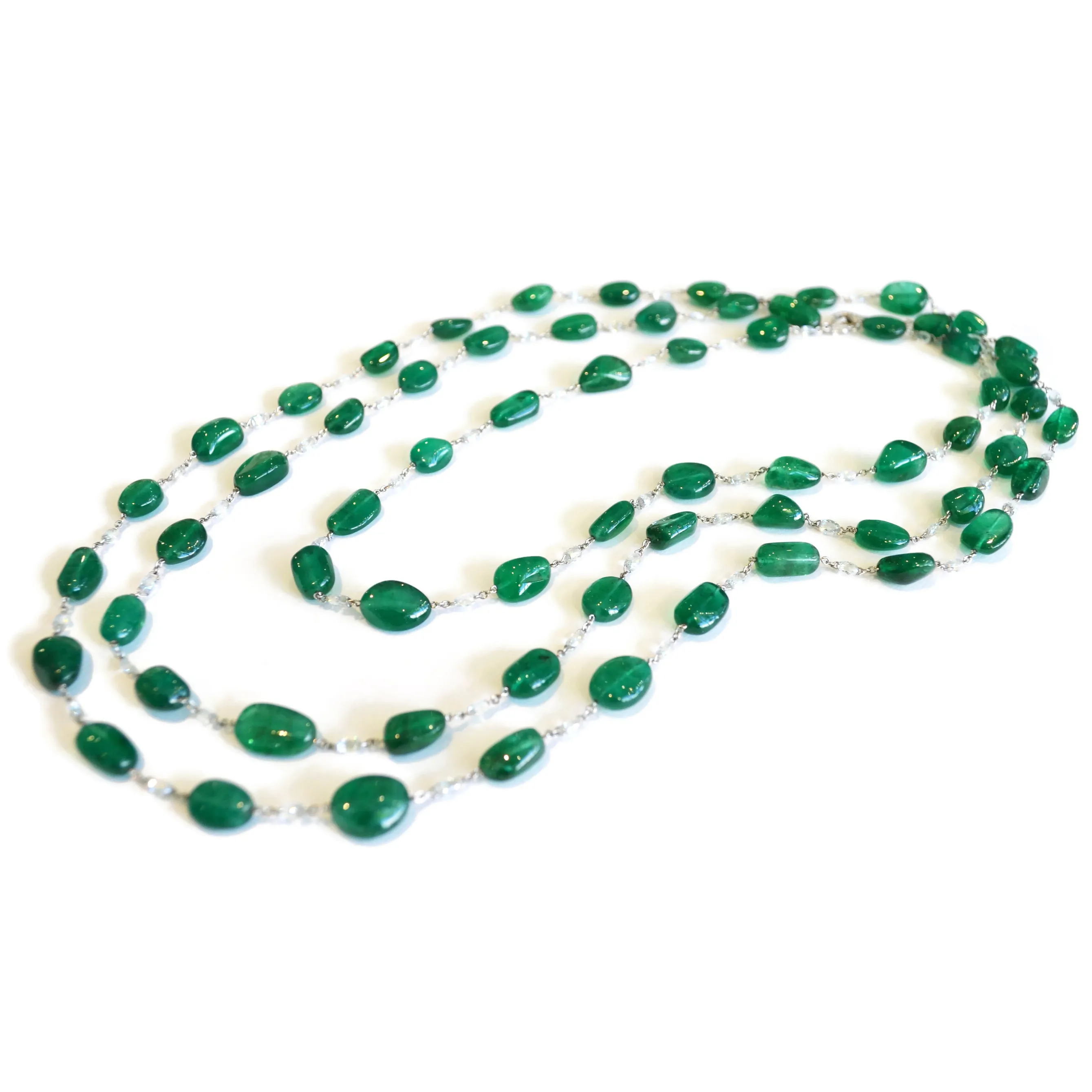 Eclat Jewels - One of a Kind Necklace with Emeralds and Diamonds, Platinum