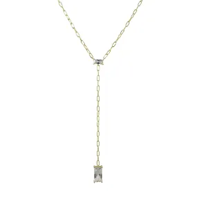 EMERALD CUT CZ LONG LARIAT NECKLACE