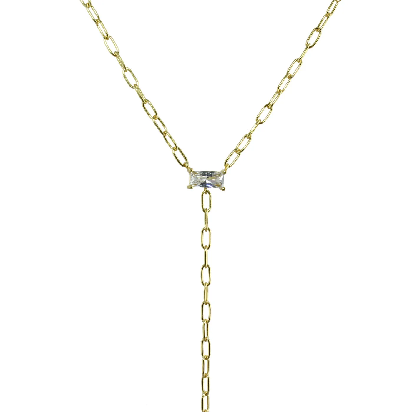 EMERALD CUT CZ LONG LARIAT NECKLACE