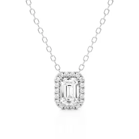 Emerald Cut Pavé Moissanite Halo Pendant Necklace