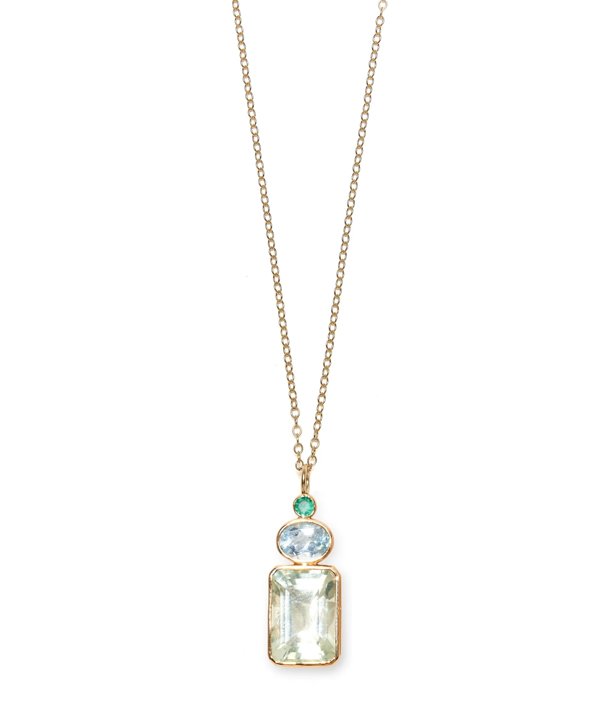 Emerald, Sky Blue Topaz & Green Amethyst 14k Gold Necklace Charm