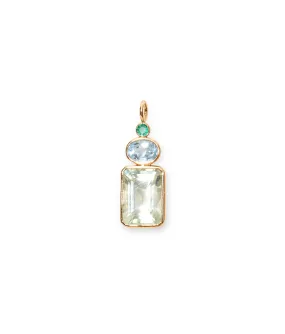 Emerald, Sky Blue Topaz & Green Amethyst 14k Gold Necklace Charm