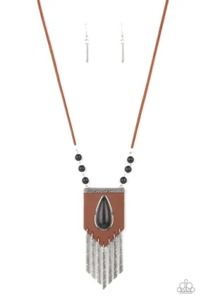 Enchantingly Tribal Black Stone and Leather Necklace - Paparazzi Accessories