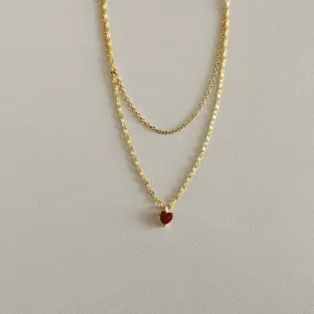 European Simple Red Heart Ruby Pendant Necklace