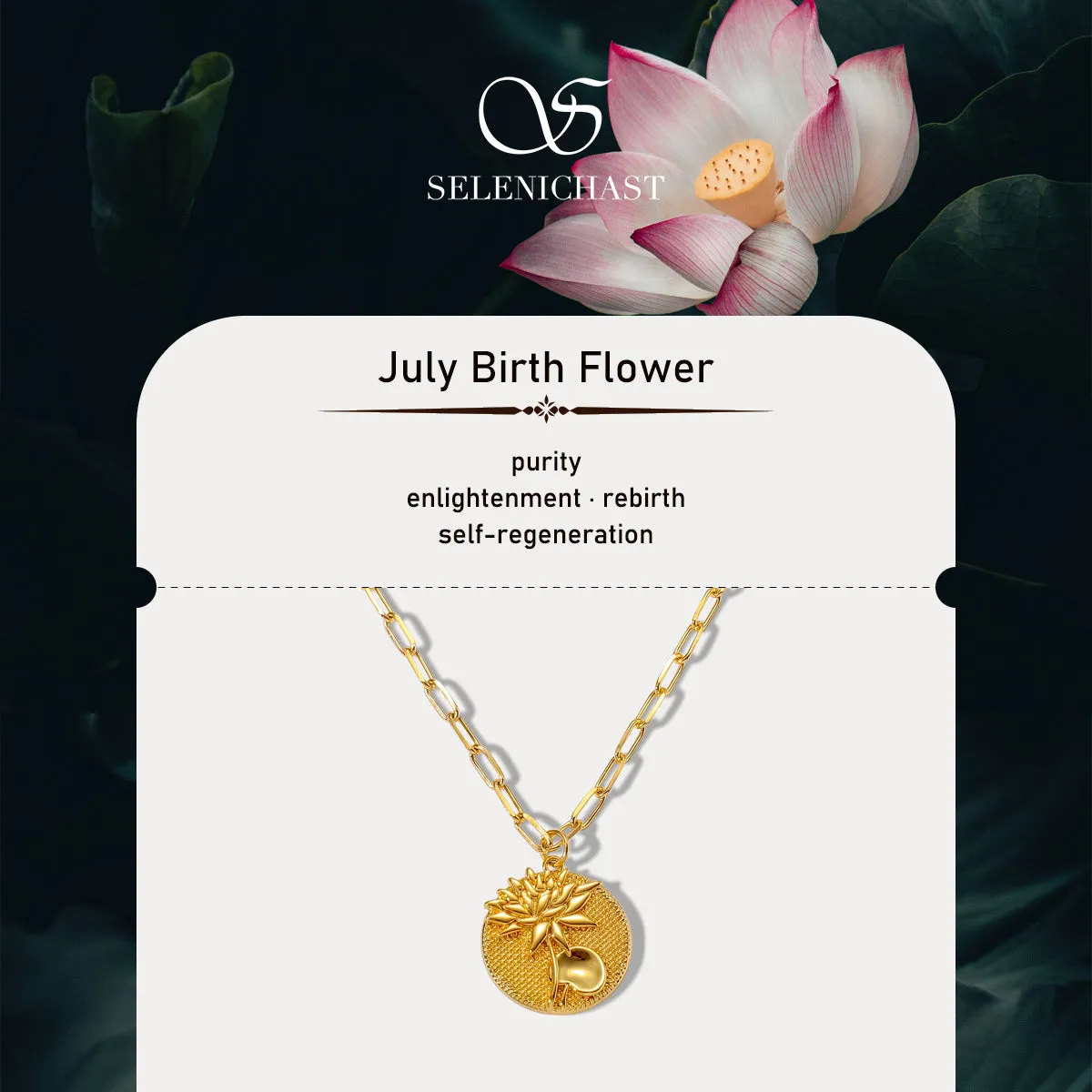 Floral Pendant Lotus Necklace - July