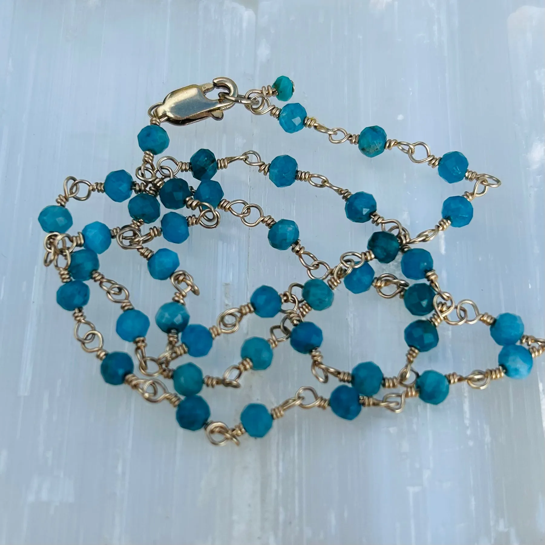 Gemstone Rosary Necklace ~ Sea Blue Apatite