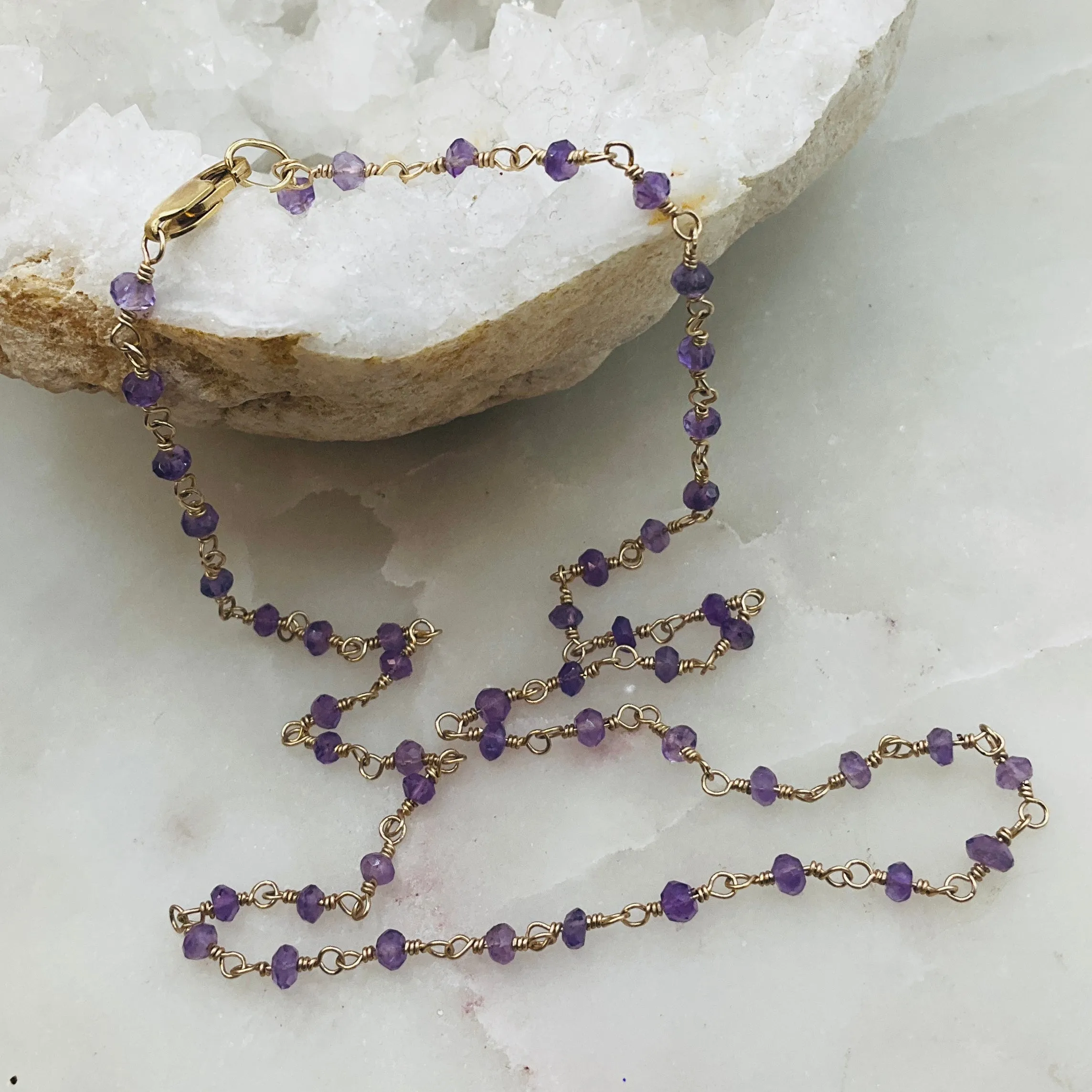 Exquisite Small Amethyst Gemstone Rosary Necklace