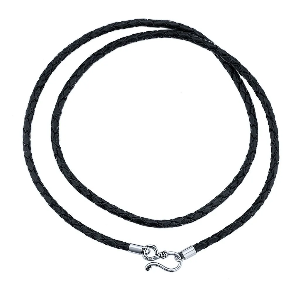 Genuine Cowhide Leather and 925 Sterling Silver Chain S-Clasp Necklace