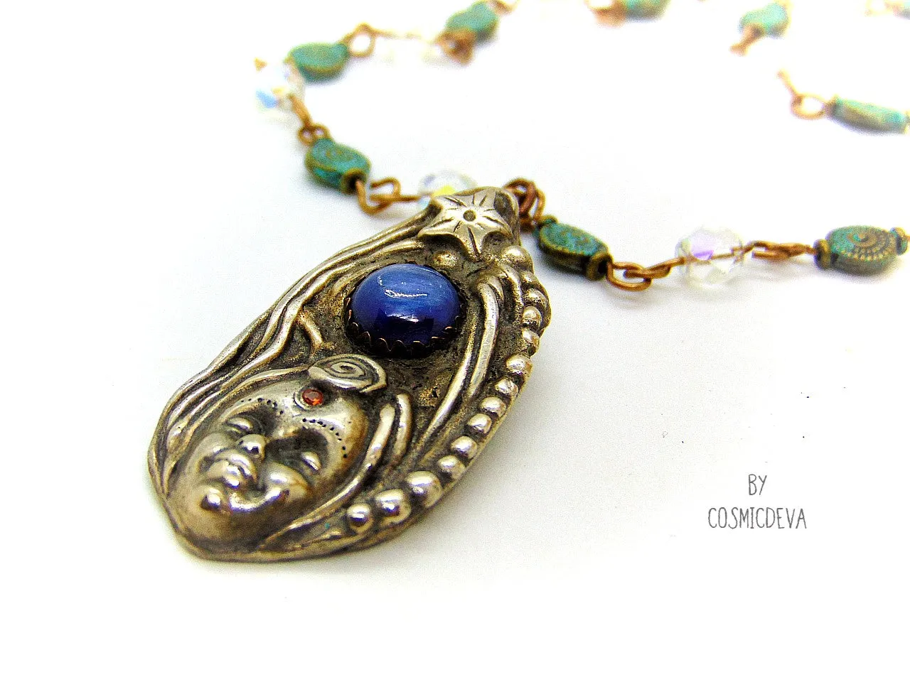 Goddess Silver Bronze Necklace With Blue Kyanite