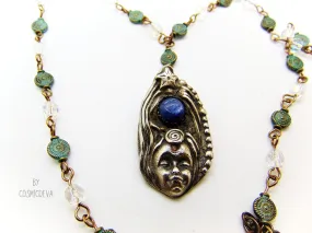 Goddess Silver Bronze Necklace With Blue Kyanite