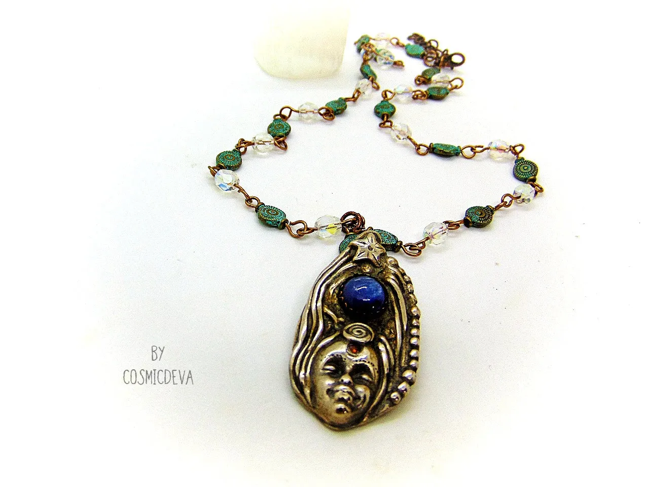 Goddess Silver Bronze Necklace With Blue Kyanite