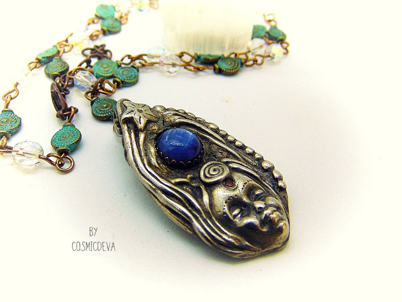 Goddess Silver Bronze Necklace With Blue Kyanite