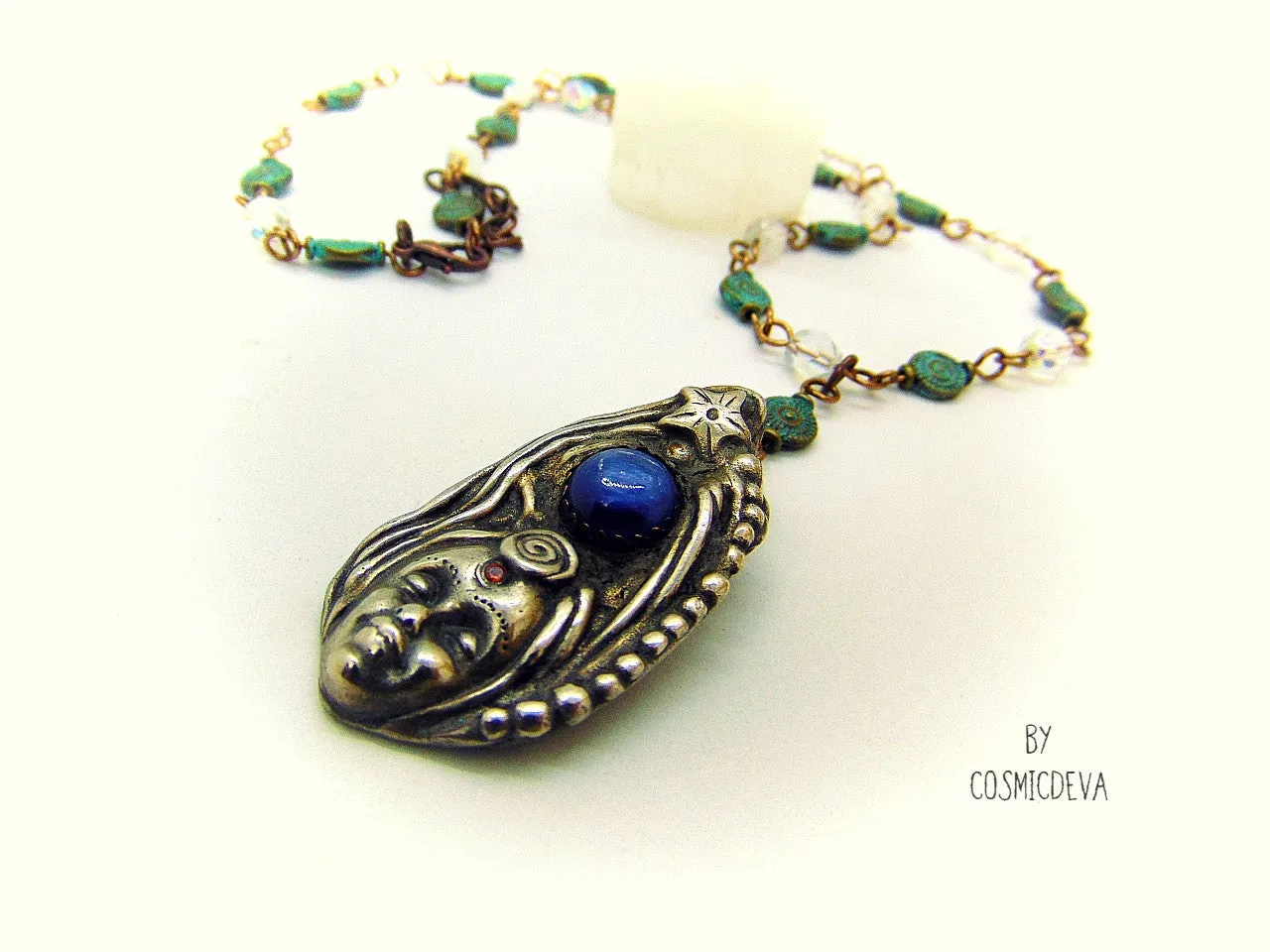 Goddess Silver Bronze Necklace With Blue Kyanite