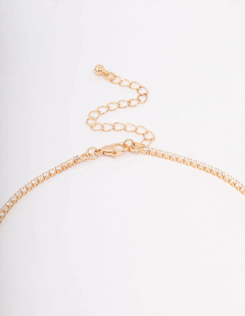 Gold Fine Ribbon Cubic Zirconia Lariat Necklace